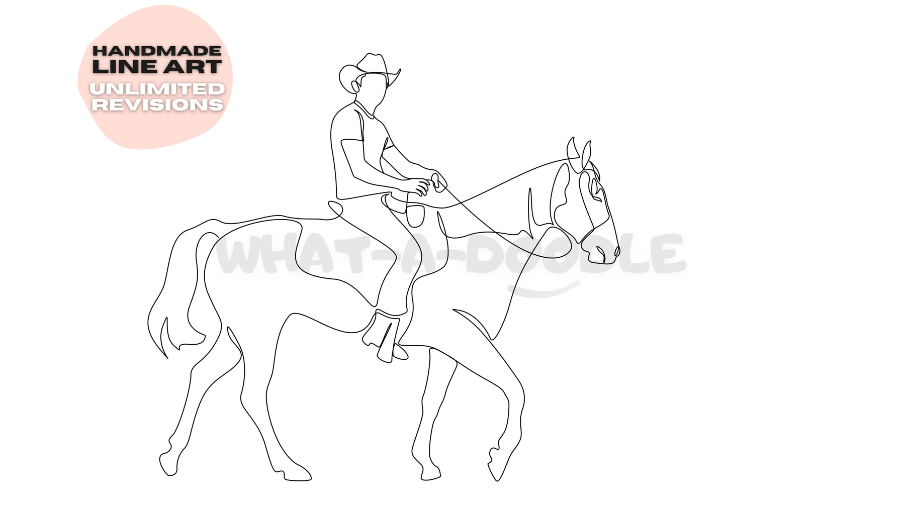 Digital line art of a cowboy riding a horse.