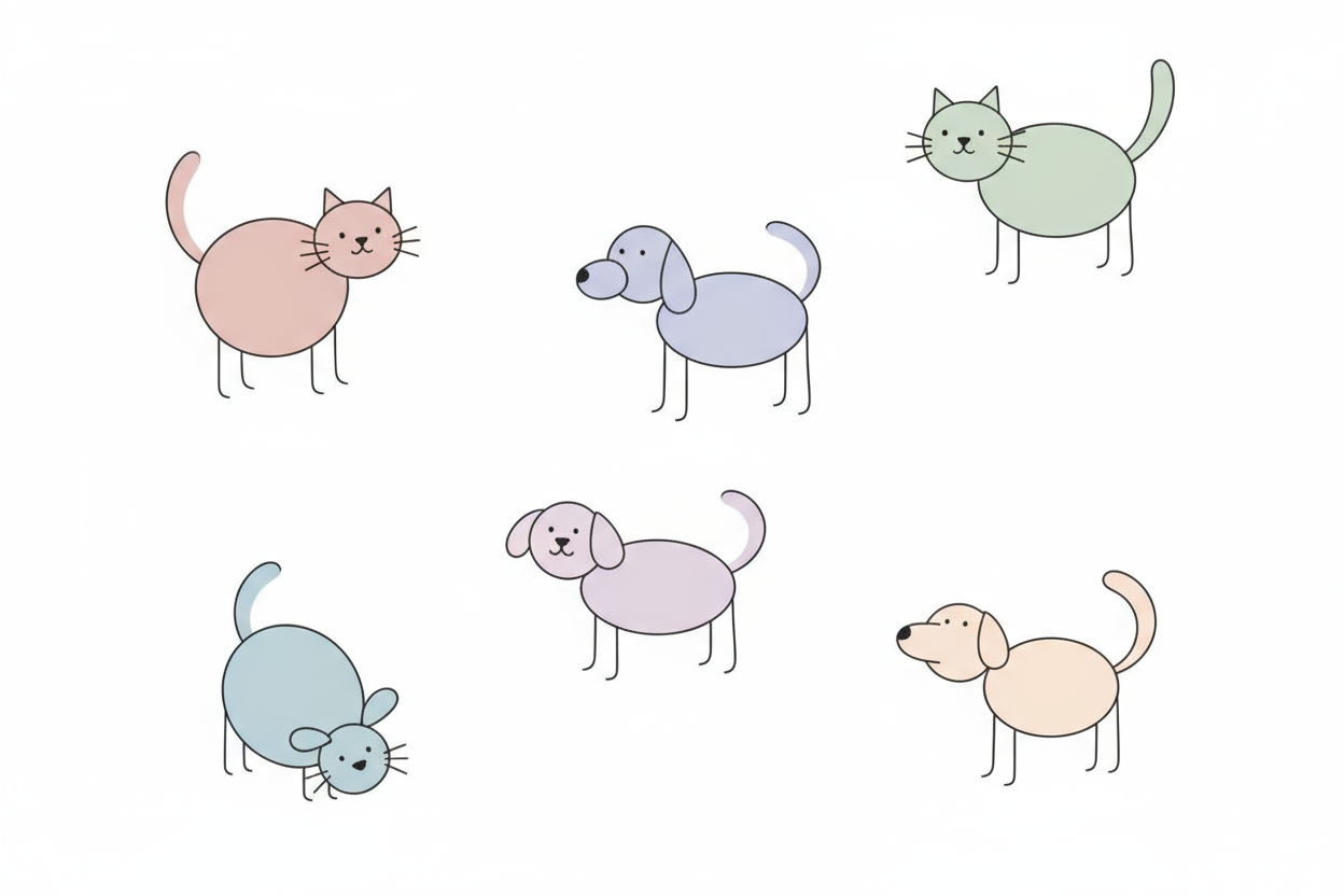 less color saturation; simples forms