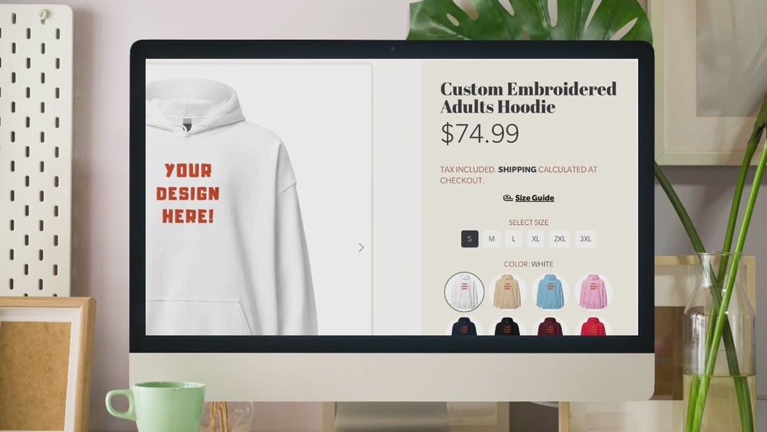 Tutorial video showing how to order a custom embroidered hoodie from What-A-Doodle. Add-ons are being showcased as well (sleeve text add-on, and high-resolution digital copy add-on) for an extra fee.