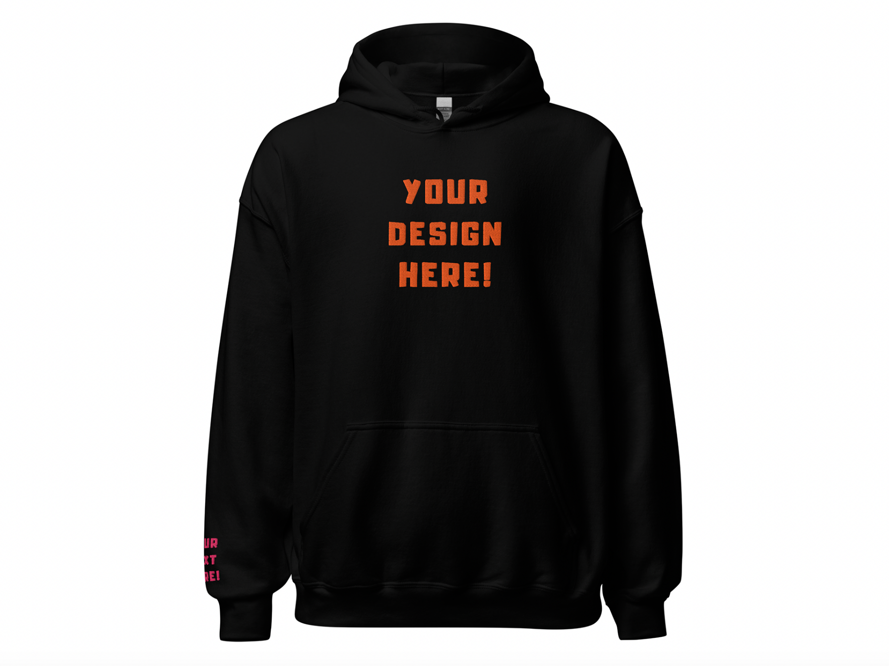 Custom adults embroidered black hoodie. Sleeve text is customizable. 