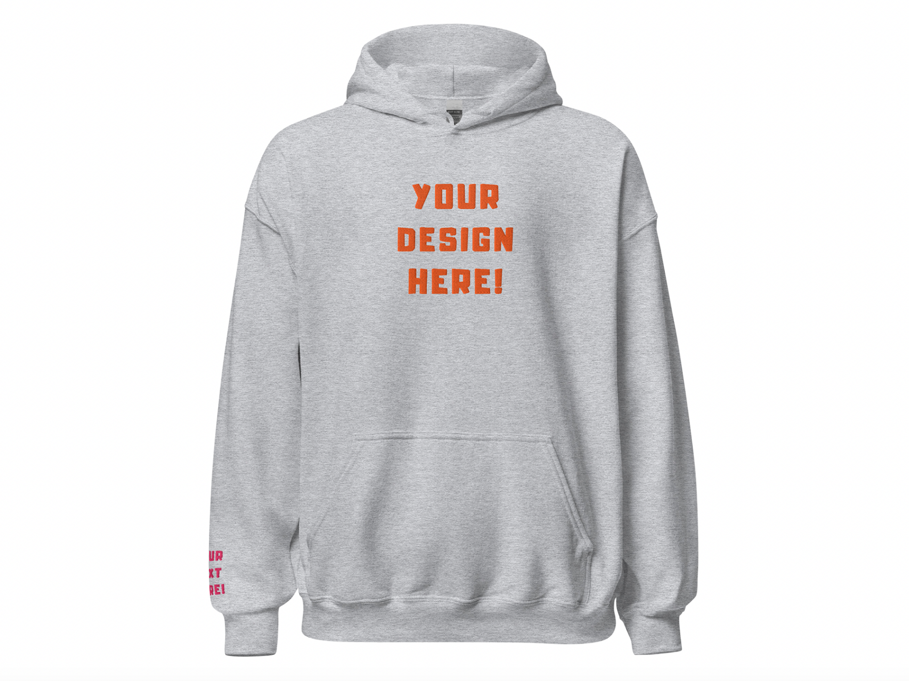 Custom adults embroidered sport grey hoodie. Sleeve text is customizable. 