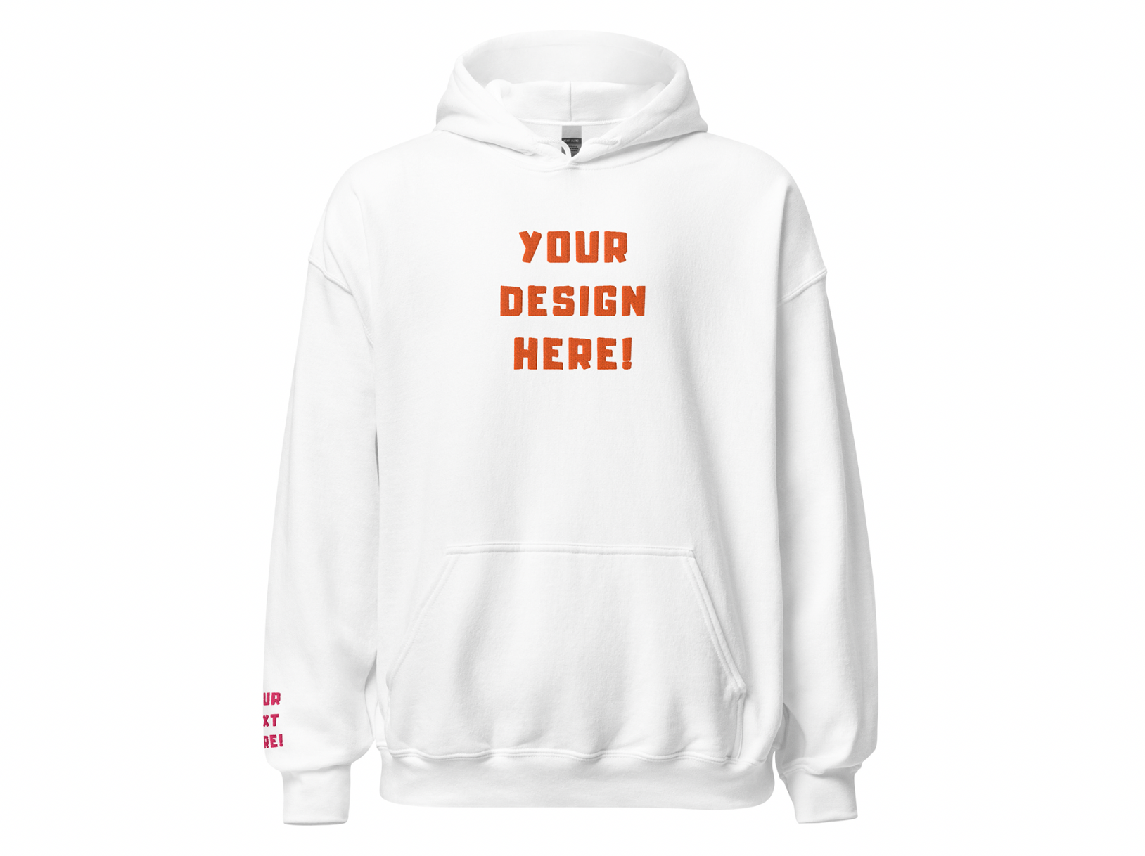 Custom adults embroidered white hoodie. Sleeve text is customizable. 